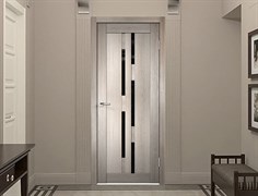 Межкомнатная дверь Velldoris Unica 7 PO Лакобель черное (Капучино) в интерьере
